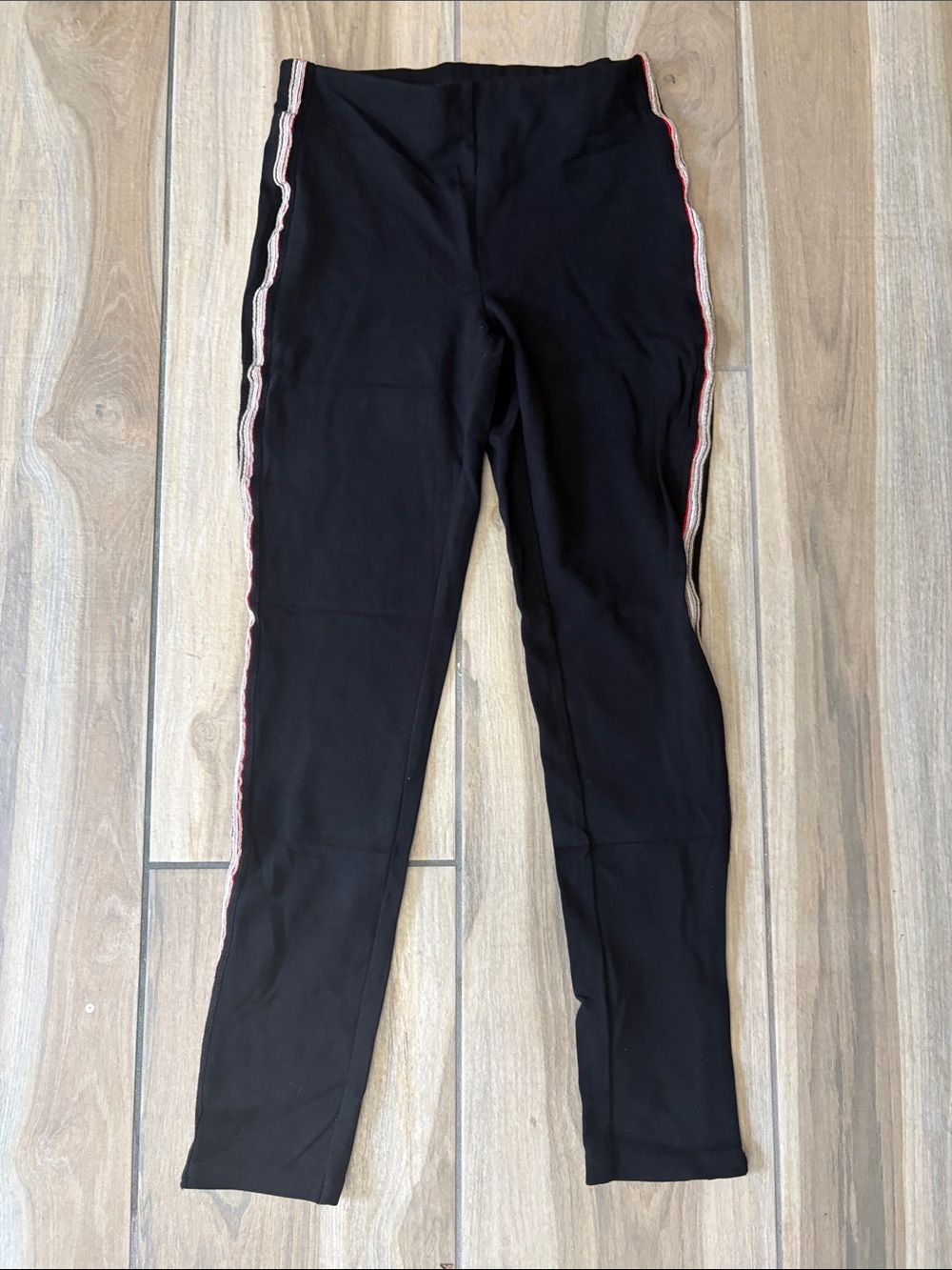 Black Women's Leggings with Pink & White Side Stripe